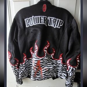 Power Trip Zebra Flame Moto Jacket - Black, White & Red - Medium